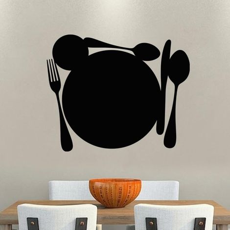 Sticker Ardoise Tableau Noir Stickers Muraux Adhésif Effaçable Cuillères Couteau Fourchette et Assiette H35 x L45 cm (1/3)