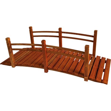 Relaxdays Garden Bridge with Railing, Fir Wood, for Pond, HxWxD: 58 x 185 x 72 cm, 200 kg, Orange