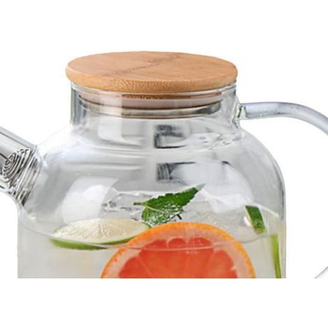 Pichet À Eau - Verre Borosilicate - 1800 Ml - Couvercle En Bambou - Filtre Intégré - 1 Pièce (1/4)