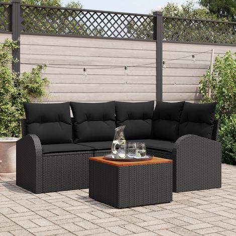 vidaXL Garden Sofa Set 5 pcs Black Poly Rattan (1/5)