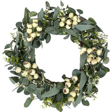 Grüner Eukalyptuskranz, künstlicher Eukalyptusblattkranz mit großen Beeren, Frühlings-/Sommer-Grünkranz zur Dekoration von Haustür, Wand oder Fenster - 50 cm (20 Zoll)