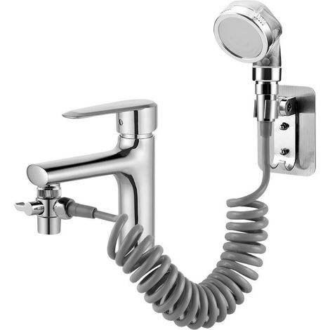 Duschkopf-Set für Waschbecken, Badezimmer-Duschkopf, Teleskopschlauch, ideal zum Haarewaschen oder Reinigen des Waschbeckens. (1/5)