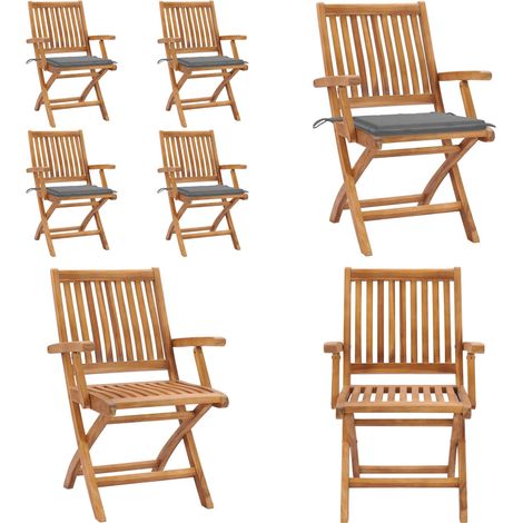 Chaises pliables de jardin avec coussins lot de 4 Teck solide - Chaise pliable - Bois de teck (1/5)