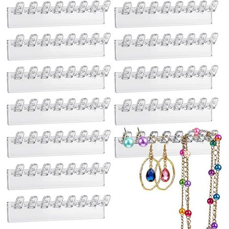 Lot de 12 présentoirs à bijoux en acrylique transparent – 8 crochets – Fixation murale – Organisateur de boucles d’oreilles (1/5)