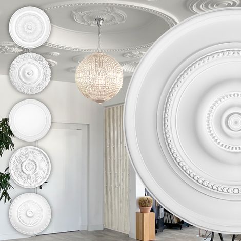 Rosette Stucco - Rosette de plafond en mousse dure de PU, robuste - Hexim Perfect Série 1: B3046 - Ø 762mm