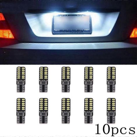 Lot de 10 ampoules LED T10-3014-24SMD 194W/5W pour éclairage automatique de plaque d'immatriculation, compatibles Canbus et avec fonction de signalisation automatique. (1/5)