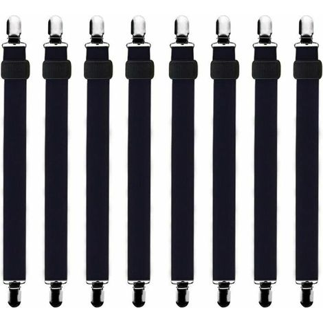 royaluxe -8Pcs Tend Drap Housse Lit Drap Réglable, Tends de Maintien, Convient à Tous Lits et Matelas, noir (1/5)