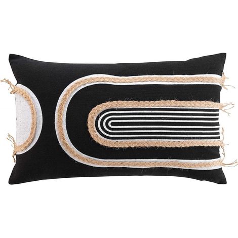 Coussin déhoussable rectangulaire en polycoton et jute avec imprimé géométrique Milazzo - Noir - 30 x 50 cm - Livraison gratuite (1/3)