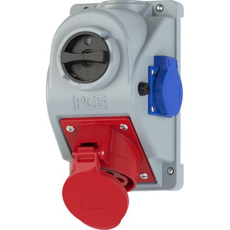Base fija con interruptor tipo "Combo-Pol" 32A 400V 3P+Z+N, base 230V, interruptor 0-1 IP44 (1/4)