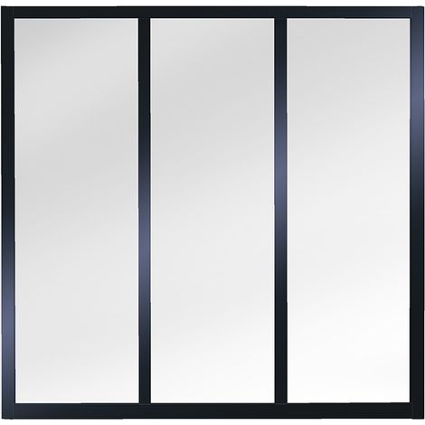 Verrière atelier 3 carreaux structure bois coloris Noir Méta - verre trempé 1060 x 1040 mm (1/3)