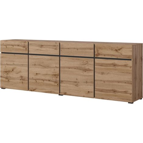 Buffet XL Eichenfarben und Schwarz 225cm Kollektion HAVANA. Sideboard Design mit 4 Türen und 4 Schubladen.