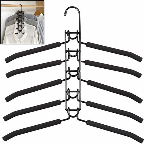 5 in 1 Hangers, 15.75 Inch Width Multi-Layer Wardrobe Clothes with Metal Sponge, Black (1/5)