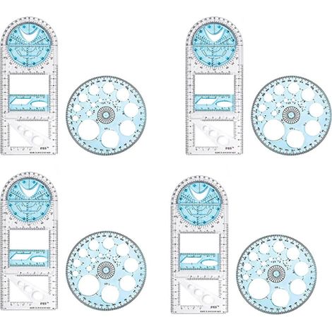 8 multifunktionale geometrische Lineale aus Kunststoff, Kreiszeichenwerkzeuge, technische Zeichenschablonen, transparente Grafikdesign-Werkzeuge (1/5)