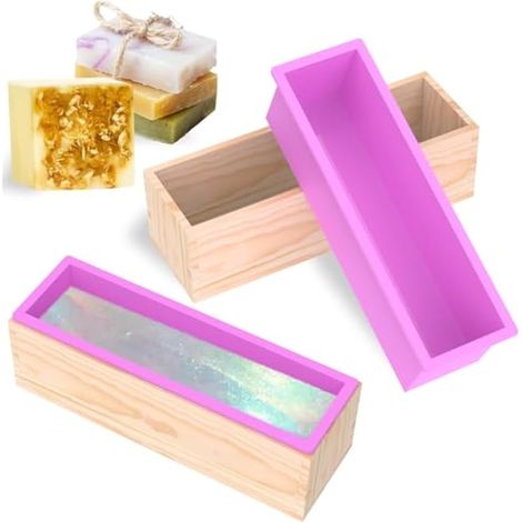 Lot de 2 Moule à Savon en Bois, 1200 ML Rectangulaire Silicone Bois moule savon, Réutilisable Forme de Fabrication pour Amateurs de Maison et Débutants (1/5)