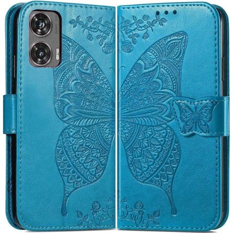Custodia a libro per Motorola Moto G85, farfalla, blu (1/4)