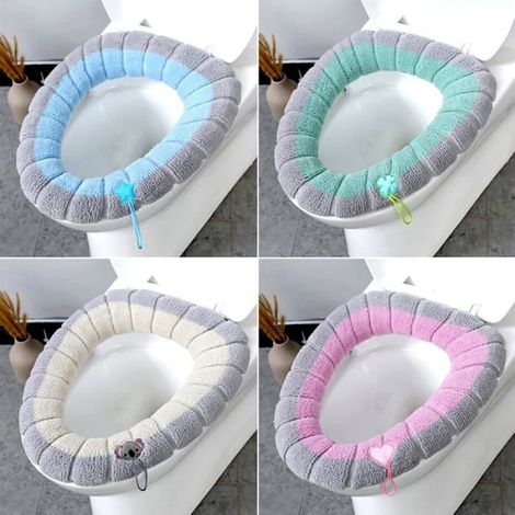 4 Coussin de toilette, Microfibre douce, Design élastique, Toilettes carrées ovales, Maison bureau (1/4)
