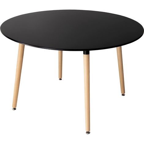 Happy Garden – Table ronde 120cm noire scandinave MARTHA – Pieds en bois de hêtre – Pour 4 à 6 personnes – Design épuré et moderne