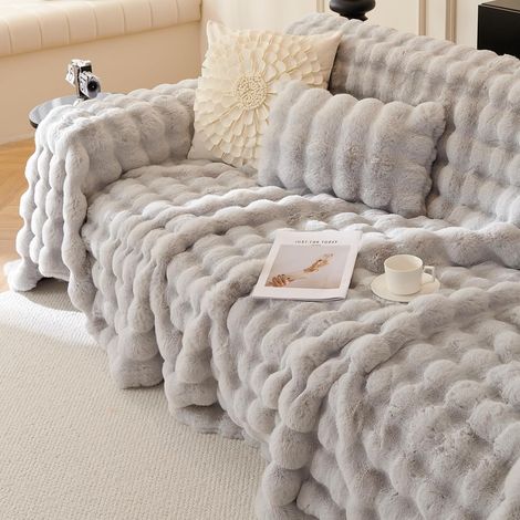 Large Soft and Fluffy Light Grey Fleece Sofa Throw, Non-Slip Cover for 1, 2, 3, or 4 Seater Sofas, Cozy Blanket, Ideal as a Sofa Throw or Bedspread (1/5)
