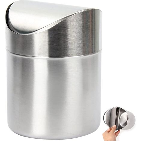 Mini Counter Trash Can Stainless Steel Mini Trash Can Stainless Steel Mini Counter Trash Can Mini Tabletop Trash Can with Lid for Dining Tables, Desks and Dressing Tables (1/5)