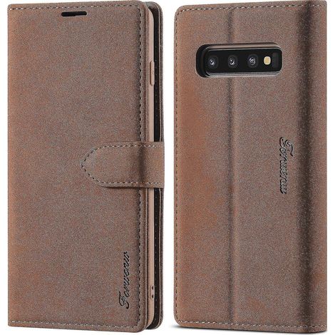 Étui en cuir marron Forwenw pour Samsung Galaxy S10+ (1/5)