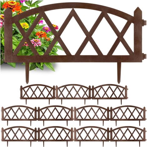 12x Valla de jardín marrón, borde de césped tipo palisada, 684 cm (1/5)