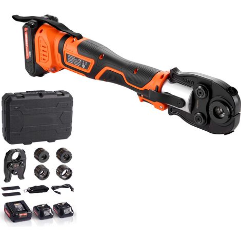 Mophorn Akku-Rohrpresswerkzeug-Set, 18 V, für PEX- und Aluminium-Verbundrohre – inklusive Pressbacken TH16, TH20, TH26 & TH32, 2 x 2-Ah-Akkus, Schnellladegerät und Tragetasche (1/5)