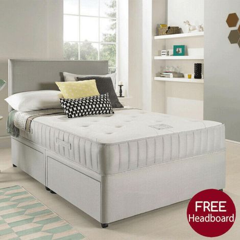 Suede Divan Bed With High Headboard - White Suede - No Drawer 5ft (1/5)