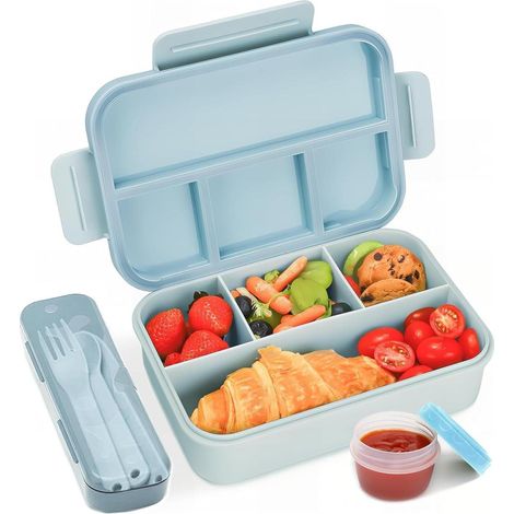 Bugucat Brotdose Kinder Lunchbox 1300ML Auslaufsicher 4 Fächer blau (1/5)