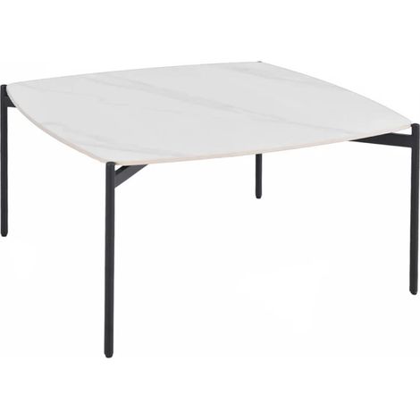 Table basse carrée en céramique blanc marbré et métal noir - JERRY