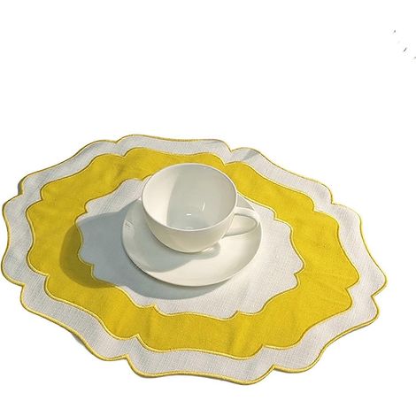 Set de table festonné en lin - Infroissable et lavable en machine - pour cuisine de style campagnard (1/5)