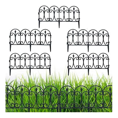 Lot de 5 clôtures de jardin décoratives élégantes en plastique résistant aux intempéries - Clôture décorative à piquer en terre - Hauteur : 23 cm - Belle clôture décorative - Longueur totale : 2,9 m (1/5)