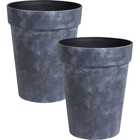 Lot de 2 Pots de Fleurs en Matière Synthétique Forme Ronde Accessoire de Jardin Gris Foncé Trollius (1/5)