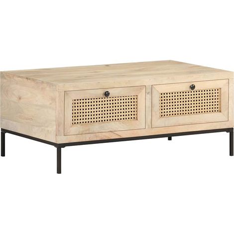 vidaXL Table basse 90x50x37 cm Bois de manguier et canne naturelle (1/5)