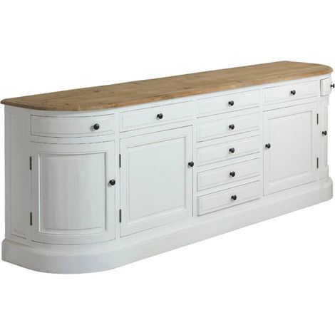 Made In Meubles – Buffet en bois recyclé blanchi 225 cm – 2 portes – 5 tiroirs centraux – Charme maison de campagne chic – Rangement spacieux (1/5)