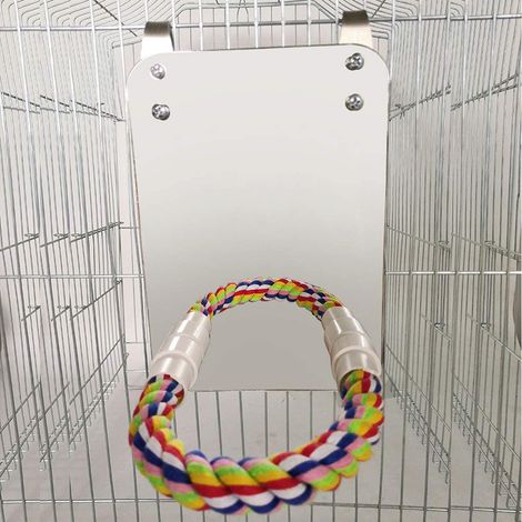 Jouet Pour Perroquet - Miroir Acrylique avec Perche Cordée et Attache Métallique - 12.8x14x20 cm - Cacatoès Amazone Canari (1/5)