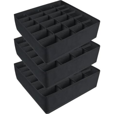 Set of 3 drawer organizers, foldable storage boxes for underwear made of breathable fabric, ideal for socks and ties (Black)
