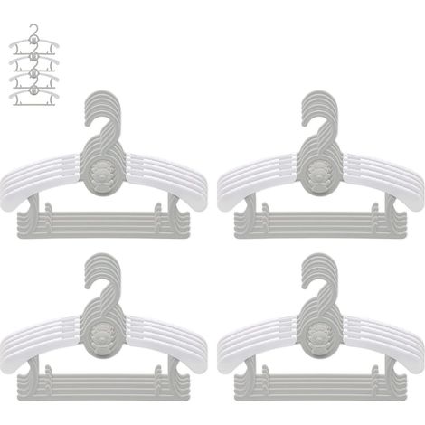 Lot de 20 cintres empilables pour enfants - Avec crochets d'ours - Antidérapants - Pour vêtements d'enfants Pour bébé - Peu encombrant (gris + blanc)