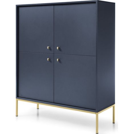 Cassettiera, blu navy, 103,5 x 125,5 x 39 cm, gambe dorate