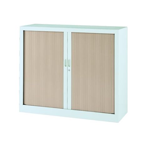 Armoire basse à rideaux monobloc Mario H 100 x L 120 blanc - chêne clair - Maxiburo