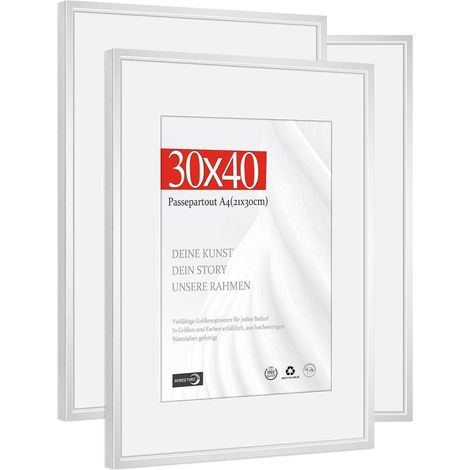 Bilderrahmen 30x40 Passepartout 21x30 Metall Alu  Silber 30x40cm 3x (1/5)