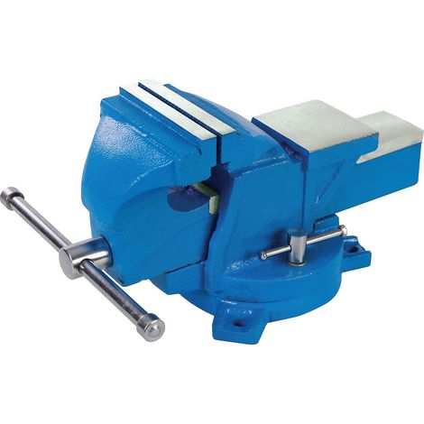 Silverline 100mm (4") Cast Iron Bench Vice, Swivel Base, Steel Jaws & Anvil (1/3)