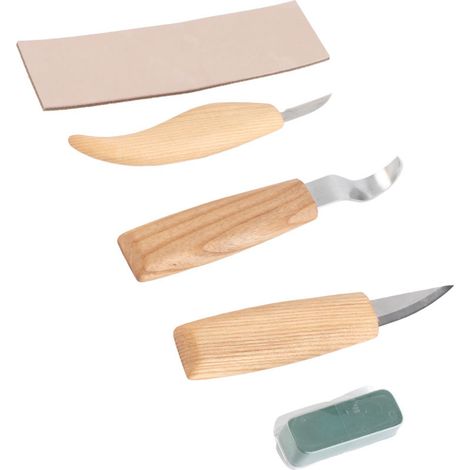 Ensemble de 5 outils de sculpture sur bois (ciseaux, couteau et cuillère). (1/5)