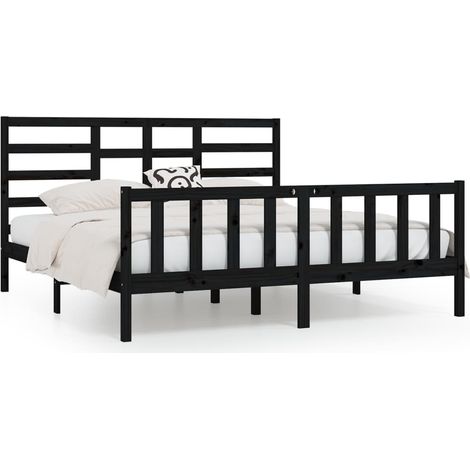 Lit double,Lit adulte,Cadre de lit sans matelas noir 200x200 cm bois massif de pin CFW7496355 (1/5)