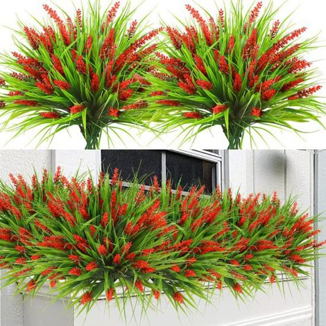 12 bouquets de plantes artificielles - Fleurs de lavande artificielles - Gazon artificiel - Plantes vertes en plastique résistant aux UV - pour jardin, maison, véranda, fenêtre, terrasse, suspension, (1/5)