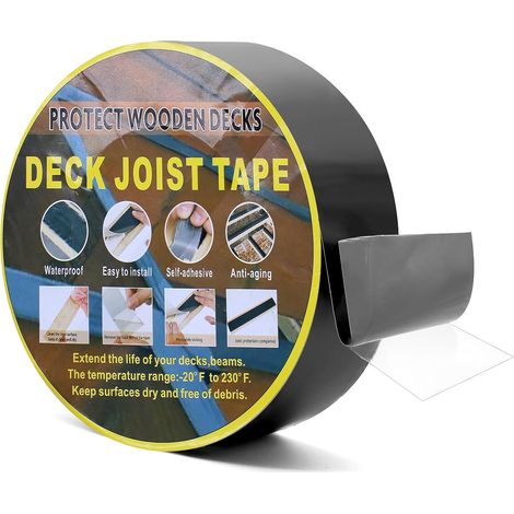 Ruban de réparation de toit - 15 m - 50 mm - Étanche - En butyle - Noir - Autocollant - Pour poutres en bois, terrasses, toits, tuyaux (1/5)