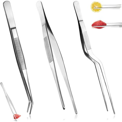 Set di 3 pinze da cucina, pinze da cucina professionali in acciaio inox, pinze da cucina in acciaio inox, pinze professionali per barbecue e cucina per chef, resistenti all'usura e facili da pulire