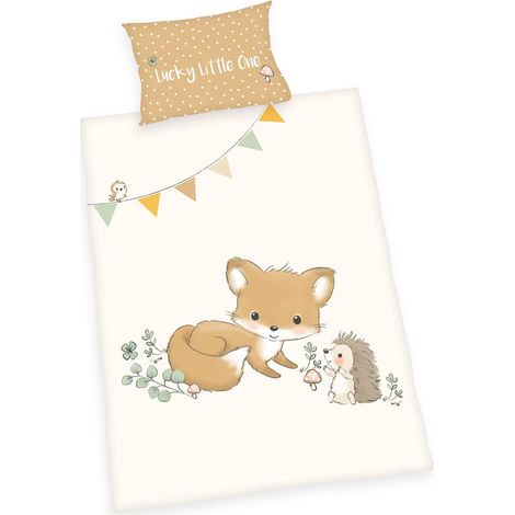 Parure de Lit Les Amis de la Forêt, Taie de Coussin env. 40 x 60 cm, Housse de Couette env. 135 x 100 cm, avec Fermeture à Boutons, 100% Blanc/Marron (1/5)