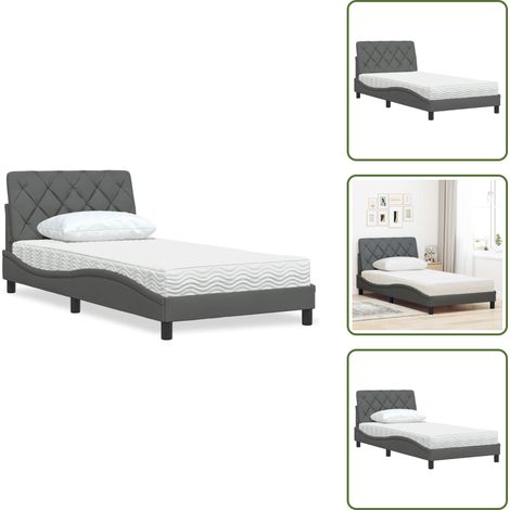 Cama de tela - vidaXL Cama con colchón tela gris oscuro 100x200 cm - Cama con patas
