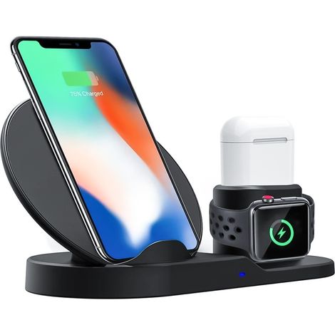Caricabatterie wireless portatile bianco 3in1 qi smartphone smartwatch cuffie (1/4)