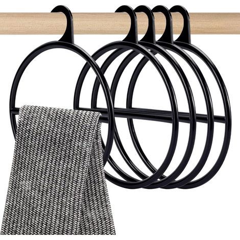 CSPARKV Lot de 10 cintres noirs ronds en plastique pour écharpe, écharpe, cravate, écharpe, rangement pour écharpes, foulards (1/5)